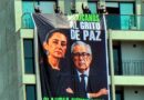 Despliegan manta contra Sheinbaum y Rocha Moya durante mitin
